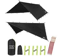 Gold Armour Rainfly Tarp Hammock, Premium 14.7ft/12ft/10ft/8ft Rain Fly Cover, Waterproof Ultralight Camping Shelter Canopy, Survival Equipment Gear Camping Tent Accessories (Black 10ft x 10ft)