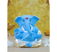 Gold Art India Ceramic Ganesha in Terracotta 5 x 3 x 4 cm Idolo Ganesh in argento e blu per auto Dashboard Small Ganesha Murti Ganpati Idol per decor