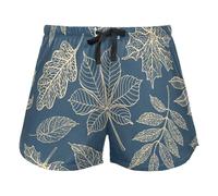 Gold Autumn Leaves On Blue Womens Pajama Bottoms, Pantaloncini da allenamento con Pockets for Gym Sports,M