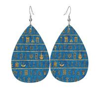 Gold Blue Egyptian Egypt Hieroglyphs Donna Orecchini Lunghi Orecchini Pendenti Leggeri Orecchino A Gancio Per Regalo Fori Multipli Matrimonio