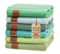 Gold CASE Lycia Set di 6 teli da mare turchi in 100% cotone, 178 x 96 cm, asciugamano da spiaggia oversize, ad asciugatura rapida e anti-sabbia, leggeri, nei toni del verde