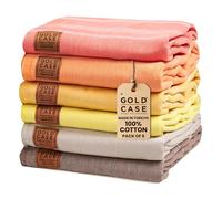 Gold CASE - Set con 6 XXL 178 x 99 cm - LYCIA bagno turco, telo mare - 100% cotone naturale, ad asciugatura rapida, pestemal per spiaggia, spa, piscina, bagno, hammam (toni gialli arancioni)