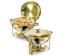 Gold Chafing Dish Buffet Set 5L [Robusto e Montaggio Facile], 2 Scaldavivande Tondi, Contenitori Riscaldanti in Acciaio Inox [Elegante Oro e Argento], per Catering Buffet e Ogni Tipo di Feste