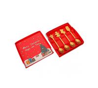 (Gold) Christmas Cutlery Spoon Fork Set Creative Cute Santa Snowman Fork Spoon Set For Home Party Table