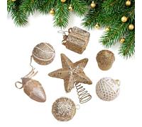 Gold Christmas Decoration Set, Star-Shaped Tree Topper, Hanging Ball, Christmas Home Party Decor(Champagne Set)