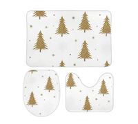 Gold Christmas Trees Snowflake Set Di Tappetini Da Bagno 3 Pezzi, Tappeto Con Profilo A U Antiscivolo Zerbino Per Doccia La Casa