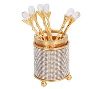 Gold Coffee Spoons Set with Holder | 6Pcs Zinc Alloy Stirring Spoons for Tea/Dessert/Ice Cream | Modern Mini Spoons for Mixing Sugar & Cake Decorating