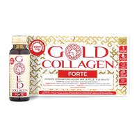 GOLD COLLAGEN Forte - 5.000mg Collagene Marino Idrolizzato, 10 Flaconcini | 20 Ingredienti Attivi con Acido Ialuronico, Vitamina C e Biotina, Pelle, Capelli e Unghie, Gusto Pesca e Litchi