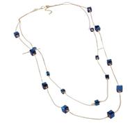 Gold Color Chain Long Necklaces Glasses Beads Double Layer Sweater Chains Necklace Square Beaded Pendant Women(Color 1)