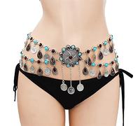 Gold Color Metal Belly Dance Belt Chain Crystal Stone Body Jewelry Carved Flower Dress Waist Chain