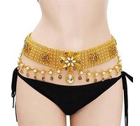 Gold Color Metal Belly Dance Belt Chain Crystal Stone Body Jewelry Carved Flower Dress Waist Chain