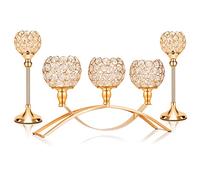 Gold Crystal Candle Holders Decorative Candelabra 3 Arms Candlesticks Holder Table Centerpiece Center Pieces Decoration for Dining Table Home Decor, Wedding, Party, Anniversary