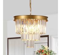 Gold Crystal Chandeliers 16” / 40cm Ceiling Pendant Light Fixture, Dimmable Small Flush Mount Chandelier, Round for Dining Room, Foyer, Kitchen Island, Entryway(Gold,16 Inches)