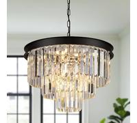 Gold Crystal Chandeliers 16” / 40cm Ceiling Pendant Light Fixture, Dimmable Small Flush Mount Chandelier, Round for Dining Room, Foyer, Kitchen Island, Entryway(Black,20 Inches)