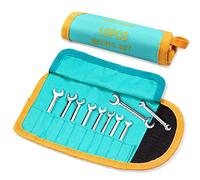 GOLD DEER 10 pezzi Mini doppia chiave aperta Set di chiavi metriche standard 4-11mm Extra Slim Open End Angle Set con custodia per rulli, piccola doppia chiave aperta