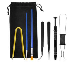 GOLD DEER Kit di 9 strumenti per tastiera meccanica 2 in 1 con estrattore di tasti e interruttore estrattore IC, pinza di precisione a 4 ganasce, 2 pennelli per dettagli, pinzette dritte e curve