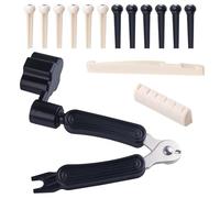 GOLD DEER Kit di cambio corde da 15 pezzi con 12 perni per ponte, 2 pezzi (nero + bianco), 2 capotasto per chitarra, avvolgicorde, taglierina, estrattore per piroli per chitarra, accessori per parti