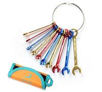 GOLD DEER Set di chiavi Midget con placcatura a colori, mini set di chiavi combinate, standard SAE 5/32"-7/16", 10 pezzi, chiavi extra sottili, con sacchetto rotolo e anello grande regalo per il giorno del lavoro regalo per gli uomini papà lui