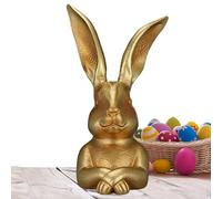 Gold Easter Bunny Figurines - Thinking Rabbit Sculpture, Cute Animal Decor with Hand-Painted Textured Finish, Artistic Spring Statue, Whimsical Bunny Ornament, Hare Figurine for Living Room Mantels