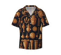 Gold Elements - Camicia da uomo a maniche corte, casual, con bottoni, per vacanze e spiaggia, Nero, XXL