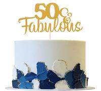 Gold Fabulous 50 Cake Topper - Decorazione per torta compleanno con glitter oro, decorazione per torta 50° compleanno, anniverisario, Cheers to Fifty Years, 1 pezzo robusto