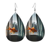Gold Fish Swimming Orecchini Stampato Orecchini In Pelle Penzolare Accessori Per Feste Donna
