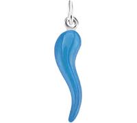 Gold Gala Ciondolo Corno Portafortuna in Argento 925, Pendente Cornetto Napoletano per Collane e Bracciali (3 cm, Azzurro)