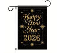 Gold Glitter Stars On Black Background Happy New Year Bandiere Verticale Durevole Flag Resistente Alle Intemperie Bandiera Da Giardino Per Portico Prato Balcone 30X45Cm
