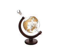 Gold Globe - Set decanter per whisky, 750 ml, in vetro inciso, mappa del mondo, decanter per liquori, con nave antica e supporto in legno, bourbon, scotch, brandy, tequila e rum, regalo di lusso per