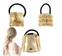Gold Hair Cosplay, Gold Elastic Hair Ties, 3 x Gold Hair Ponytail Holders, Vintage Stretchy Geometric Design Ponytail Hair Cuff Wrap For Women, Girl, 2,28 x 0,98 Inches