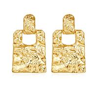 Gold Hammered Rectangle Geometric Hoop Dangle Earrings Statement Vintage Round Hoop Drop Earrings for Women Jewelry