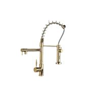 Gold Kitchen Faucet, 360° Swivel Dual Spout Pu Sink Mixer Tap, Deck Mount Hot & Cold Water, Spring Design for Modern Kitchens - 1PC
