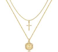 Gold Layered Initial Cross Necklace, 14K Gold Plated Layering Hexagon Letter Pendant Satellite Chain Cross Choker from A-Z Capital Jewelry for Women Girls(Letter K)