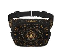Gold Lotus Flowers Print Square Double Layer bag Waist Bag Trendy Pack Travel Bag con Bel Regolabile, nero, Taglia unica