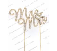 GOLD MR & MRS WEDDING Diamante Strass Gemma Cake Topper D1