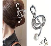 Gold Music Note Hair Clip, Metal Large Claw Clips for Thick Heavy Hair, Strong Hold Big Non-Slip Hair Catch Barrette Jaw Clamp,Elegant Treble Clef Design Hair Accessory (Silver)