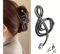 Gold Music Note Hair Clip, Metal Large Claw Clips for Thick Heavy Hair, Strong Hold Big Non-Slip Hair Catch Barrette Jaw Clamp,Elegant Treble Clef Design Hair Accessory (Black)