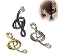 Gold Music Note Hair Clip, Metal Large Claw Clips for Thick Heavy Hair, Strong Hold Big Non-Slip Hair Catch Barrette Jaw Clamp,Elegant Treble Clef Design Hair Accessory (3 A)