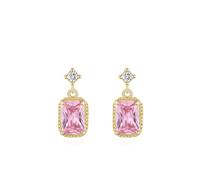 Gold Ohrringe Xxl, Sterling Silber Ohrringe Rechteck mit Rosa Zirkonia Geschenk für Damen