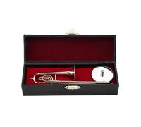 Gold Plated Miniature Trombone Replica with Stand, Musical Instrument Model Decorative Ornament for Display Collectors