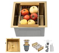 Gold Prep Sink Mini Tromba Acciaio Inossidabile Multifunzionale Cucina Essenziale Singola Ciotola Lavello Con Lo Scarico Dell'oro E Componenti Di Montaggio Ciotola Singola Sottomontaggio O Drop-in (C