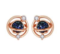 Gold Silver Color Creative Blue Zircon Planet Stud Earrings Wedding Jewelry Orecchini Etnici Piccoli (Rose Gold, One Size)