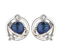 Gold Silver Color Creative Blue Zircon Planet Stud Earrings Wedding Jewelry Orecchini Etnici Piccoli (A, One Size)