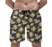 Gold Sun And Moon Pattern Print Pantaloncini Mare Traspiranti Short da Spiaggia Regolabile Pantaloncini da Spiaggia per Beach Volley Vacanze XL