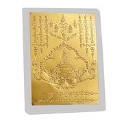 Gold Thai Amulet, Buddha Holy Charm, Lucky Sign Scripture Runes, High-Quality Gold Card Design, Unique Collectible Necklace, Perfect Religious Decor, Ideal for Men & Women