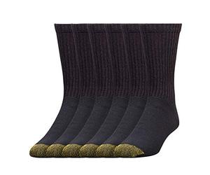 Gold Toe Men's 6 Pack Cotton Extended Crew Big and Tall Athletic Socks, Black, 13-15 (Shoe Size 12-16)