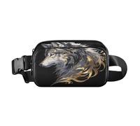 Gold Wolfs - Marsupio a tracolla alla moda, per donne, uomini, adolescenti, impermeabile, con tracolla regolabile, per shopping, sport, lavoro, lupi dorati, taglia unica, Lupi d'oro, 1 size