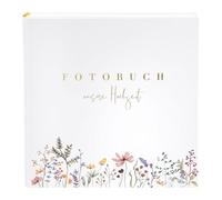 goldbuch 08 044 Album di nozze Flower Love Bianco, Album fotografico con 60 pagine bianche e divisori in pergamena, album ricordo con stampa dorata, 30 x 31 x 4 cm
