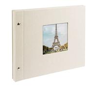 goldbuch 26723 Bella Vista - Album Fotografico con Apertura, 40 Pagine Nere e divisori in Pergamena, 30 x 25 cm, espandibile, Copertina in Lino, Colore: Grigio Sabbia