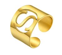 GoldChic Anello con lettere in oro con iniziali S, anelli con sigillo in grassetto regolabili da donna, gioielli capitali, regali per la madre